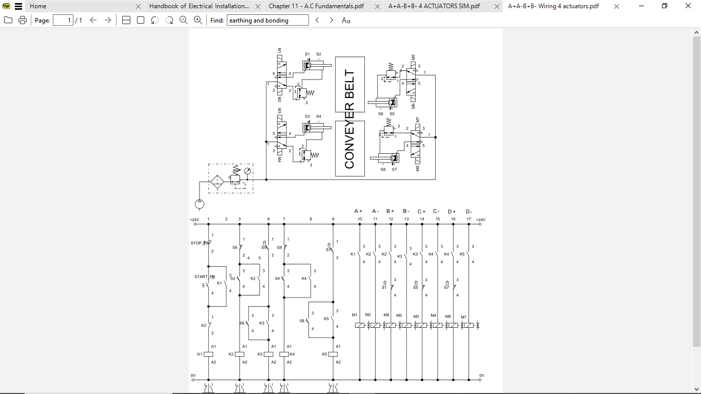 image of wiring of a 4cylinder pneumatic circuit